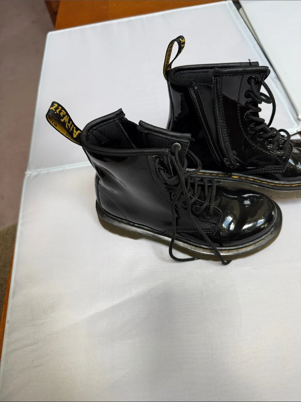 Dr. Martens Black Patent Lace-Up Combat Boots with Side Zip